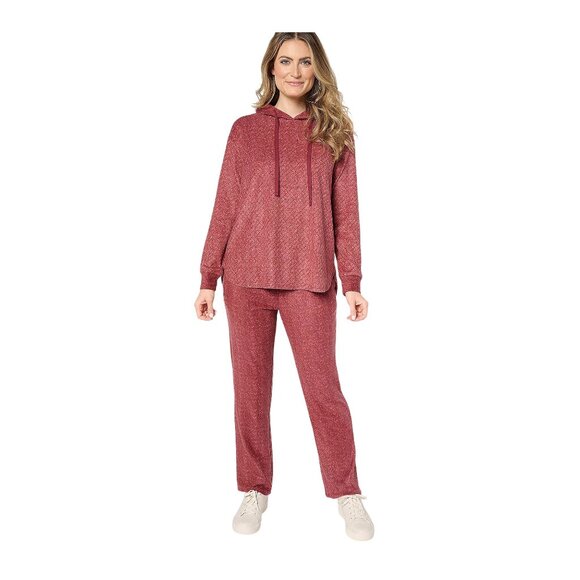 Stan Herman Diamond Stretch Fleece Hooded Lounge Set Size Medium Bordeaux Comfy - Picture 1 of 11